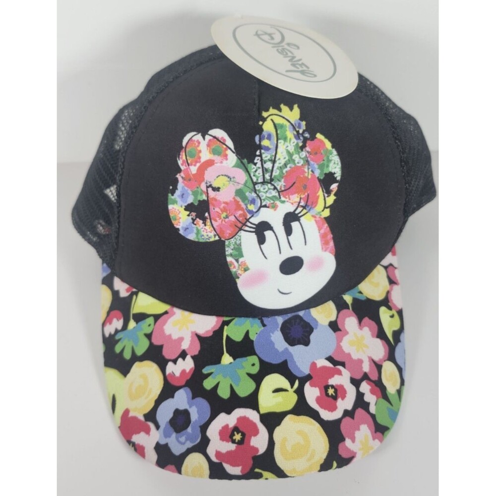 Disney Womens Floral Minnie Mouse Black Mesh Snapback Trucker Hat Adjustable NWT